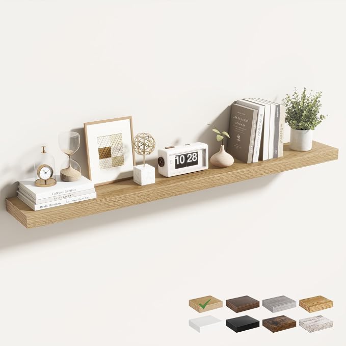 Acovy 48 Inch Floating Shelves for Wall 1 Pack, 48" Wall Shelves for Books, Storage, Decor, Wall Mounted Floating Shelf with Invisible Brackets for Kitchen, Living Room, Oak