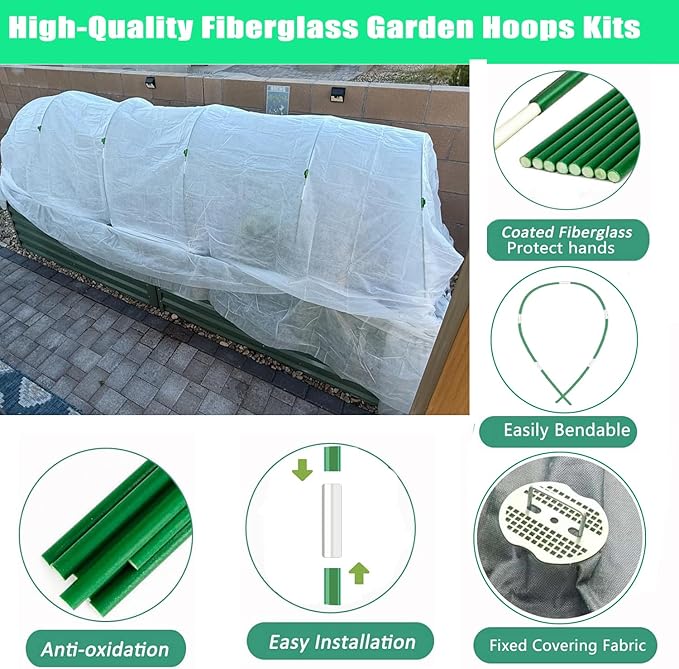 40 Pcs Greenhouse Hoops Kit, Gardening Grow Tunnel Hoops for Raised Bed Rust-Free Coated Fiberglass Garden Support Hoops Frame, Plant Supports Garden Stakes for Garden Plant Shade Cloth Row (40PCS)