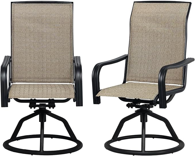 SHGJ&SOFT Patio Swivel Chairs, Waterproof Outdoor Dining Chairs with All-Weather Textilene Mesh for Deck, Garden, and Backyard (Plain Backrest-Brown, Set of 2)