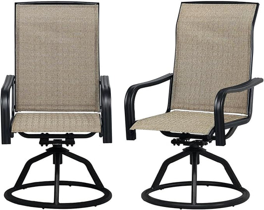 SHGJ&SOFT Patio Swivel Chairs, Waterproof Outdoor Dining Chairs with All-Weather Textilene Mesh for Deck, Garden, and Backyard (Plain Backrest-Brown, Set of 2)