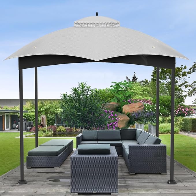 10x12 Gazebo Replacement Canopy Top Cover,Outdoor Double Tier Waterproof Canopy Roof for Lowe's Allen Roth Gazebo #GF-12S004B-1（Gray）