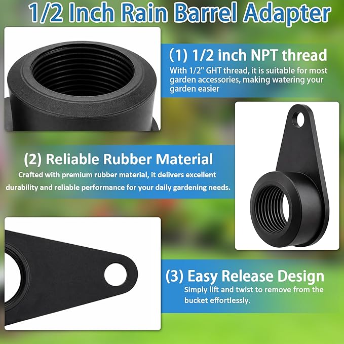 Garden Hose Bulkhead Fitting Rain Barrel Tank Adapter,1/2" NPT Rubber Bulkhead Connector, Bulkhead Fitting for Water Tank,Allow Leak Free Water Bucket Joints Installed Outside the Bucket (4 Pack)