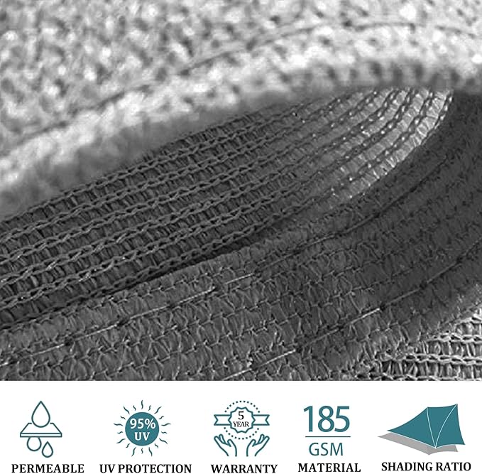 Shade&Beyond 12'x20' Sun Shade Sails Curved Canopy Rectangular Light Grey 185GSM Shade Sail Permeable for Patio Deck Yard Backyard, (We Make Custom Size)