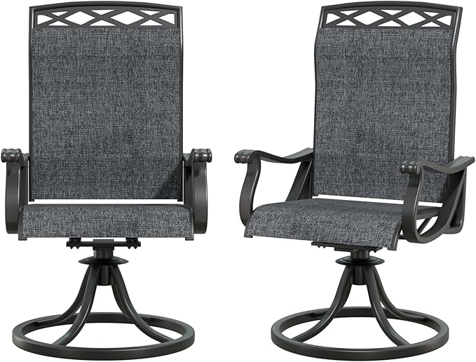 SHGJ&SOFT Patio Swivel Chairs, Waterproof Outdoor Dining Chairs with All-Weather Textilene Mesh for Deck, Garden, and Backyard (Dark Gray6, 2PC)