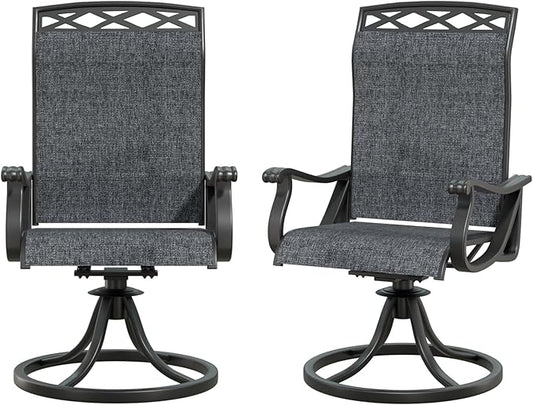 SHGJ&SOFT Patio Swivel Chairs, Waterproof Outdoor Dining Chairs with All-Weather Textilene Mesh for Deck, Garden, and Backyard (Dark Gray6, 2PC)
