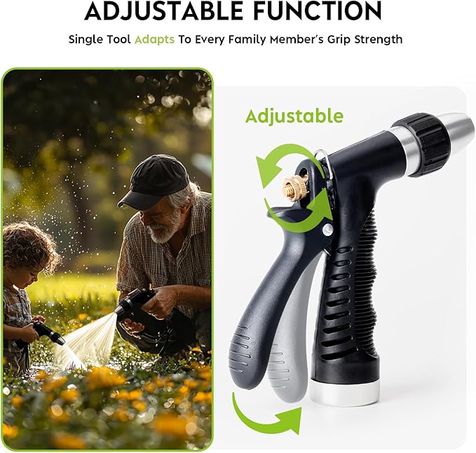Metal Water Spray Nozzle, Grip Strength Adjustable Handheld Hose Nozzle, Adjustable Water Nozzle Spray with High Pressure for Watering Plants and Lawn, Car Washing, Patio and Pet Washing.