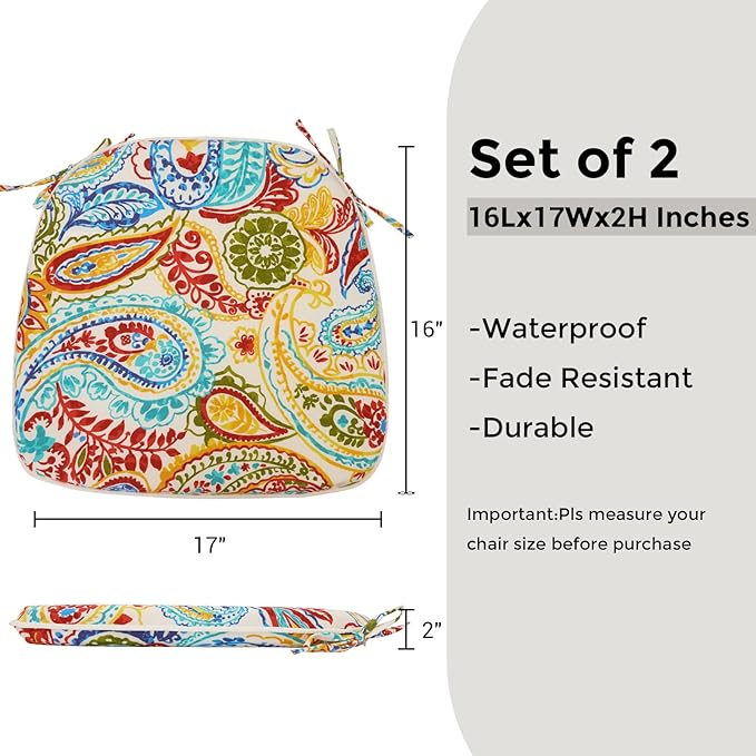 FUNHOME Outdoor Chair Cushions Set of 2,Patio Seat Cushion 17"x16"x2",U-Shaped Dining Chair Cushion 17 by 16 Inch,Water Resistant,Fade-Resistant Chair Pads for Kitchen Garden Furniture(Phoenix)