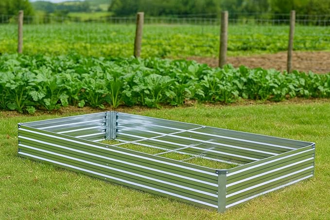 Meberam 3 Pack 6x3x1FT Galvanized Raised Garden Bed Kit, Outdoor Metal Planter Box for Vegetables, Bottomless Rectangular Gardening Bed with Support Rods, Tool-Free Assembly, Silver