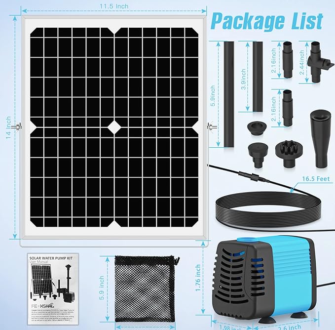 20W Solar Fountain Pump, 350GPH Submersible Solar Pond Pump with Adjustable Flow & 4 Nozzles, Anti-Clog Barrier Bag for Bird Bath, Outdoor Pond, Garden Water Features, Pool
