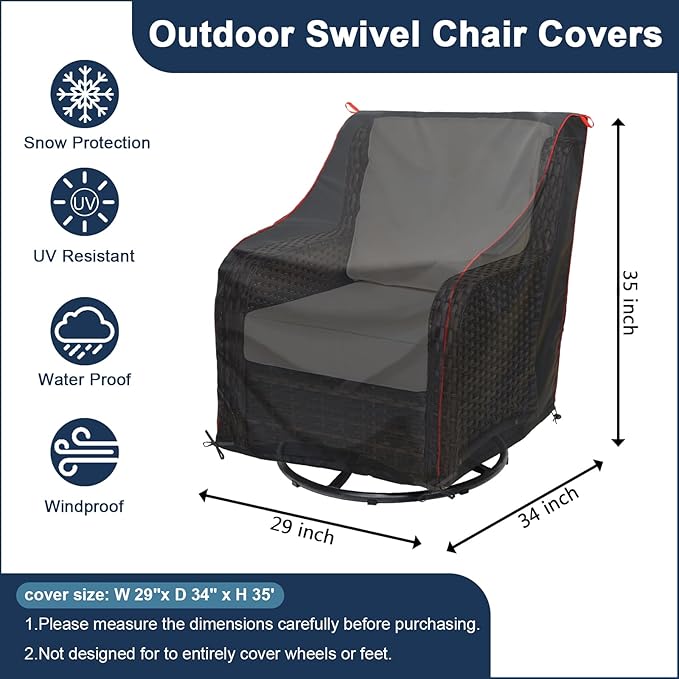 Patio Chair Covers Waterproof, Outdoor Chair Covers, Windproof UV Resistant Patio Furniture Covers for Garden Deck Lawn Chairs (2 Pack, Black)