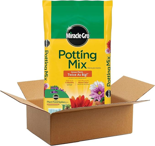 Miracle-Gro Potting Mix for Container Plants, Flowers and Vegetables, 2 cu. ft. & 24 Pack Indoor Plant Food Spikes, Continuous Feeding for Houseplants