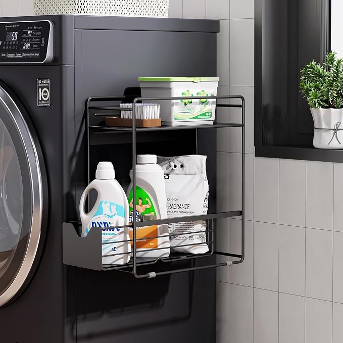 2 Tier Magnetic Shelves for Washing Machine with Pull Out Metal Drawer