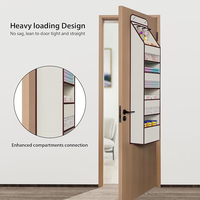 Univivi Fabric Over Door Hanging Organizer for Baby Nursery, Beige, 5-Shelf