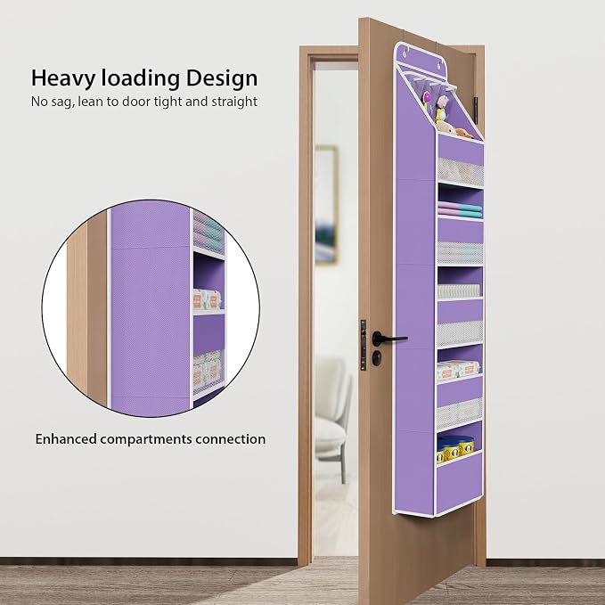 Univivi Fabric Over the Door Organizer for Baby Nursery, Purple, 6-Shelf