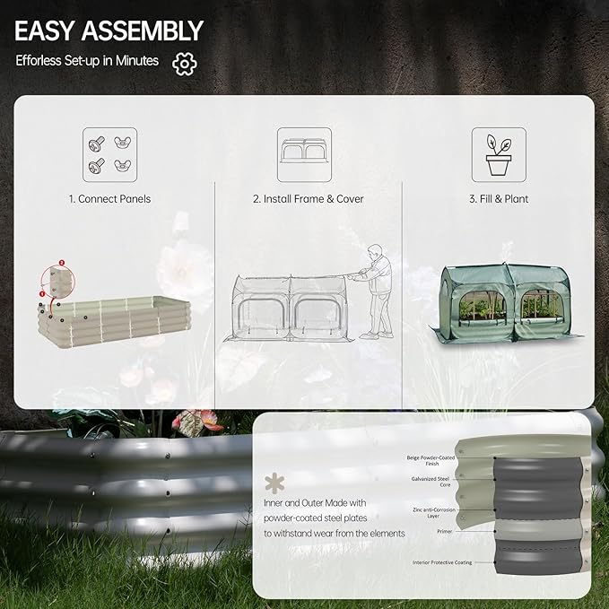 Pop up Tunnel Greenhouse Cover Plant Tent with 6x3FT Riased Garden Bed Set ,Raised Planter Box