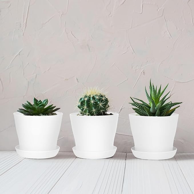 Hahood 36 Pack Plants Nursery Pots 4 Inches Plastic Flower Plant Pots Thickened Seedlings Nursery Pots with Tray White Flower Pots Gardening Plant Containers for Outdoor Indoor