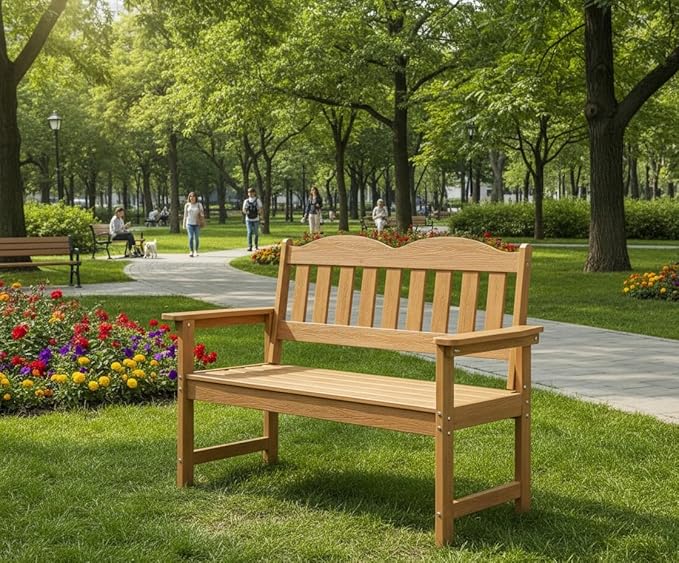 Garvee Garden Bench, 2-Person Poly Lumber Patio Bench,Slatted Patio Loveseat, for Use in Yard, Garden, Porch, or Park