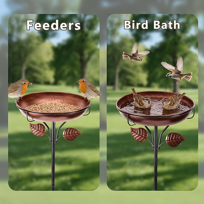 Metal Bird Bath for Outdoors, Weatherproof Detachable Bird Bath, Retro Bronze Garden Decor, 40 Inches Tall,Reinforced Bracket，Suitable for Gardens, Backyards, Patios, and Flower Beds