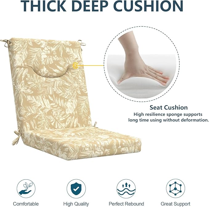 DYTXIII Outdoor High Back Chair Cushions Set of 2, 44x20 in Water Repellent Patio Seat Cushions with Elastic Sponge, All Weather Cushions for Rocking, Dining Chairs, Patio Furniture - Tropical Oat