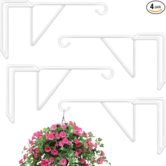 4 Pack Vinyl Fence Hooks, Heavy Duty Durable White Fence Plant Hangers for Outdoor, Over The Fence Hooks, Patio Hooks for Hanging Plants, Flower Baskets, Bird feeders, Lights, Pool Equipment