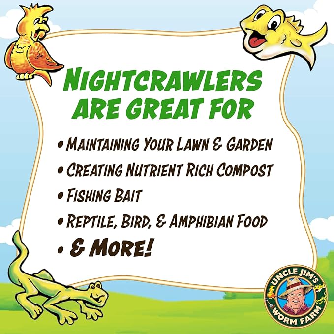 Uncle Jim's Worm Farm 100 Count Super Red European Nightcrawlers for Composting and Garden Soil Aeration | Large Nightcrawlers Improve Soil Structure and Quality for Healthier Gardens