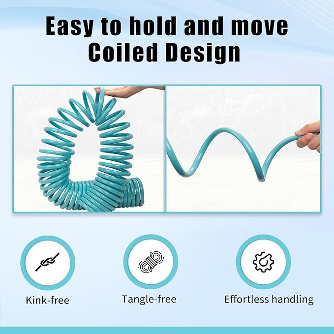 AUTOMAN Coil Garden Hose 50 ft, EVA Curly Water Hose with Brass Connectors, Recoil Garden Water Hose,Includes 7-Pattern Function Sprayer,Retractable,Corrosion Resistant Garden Coil Hose.