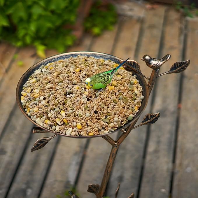 HOUYANG Diam 11.4" W x 31" H Cast Iron Pedestal Bird Bath, Bird Baths for Outdoors,Vintage Metal Bird Bath Garden Yard Decoration