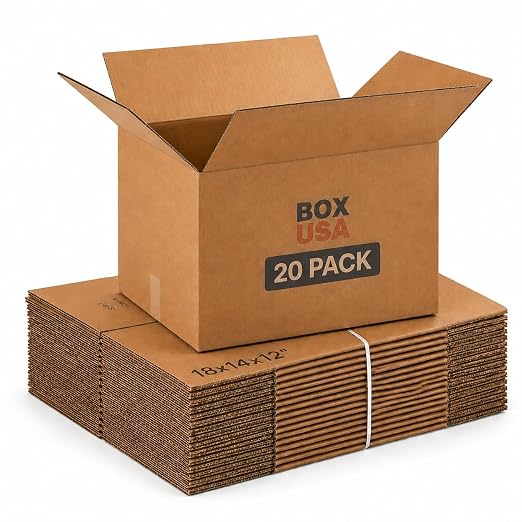 BOX USA Moving Boxes Holds 65lbs, 18"L x 14"W x 12"H (20-Pack) Medium - Corrugated Cardboard Box for Shipping, Mailing, Packing, Packaging and Storage