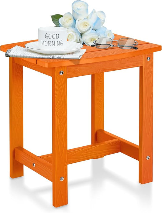 Y&M Outdoor Side Table, HIPS Adirondack Small Single Table, Waterproof Square Outside Table, Balcony Modern End Tables for Patio, Pool, Beach, Porch, Deck, Indoor or Outdoor Use, Orange
