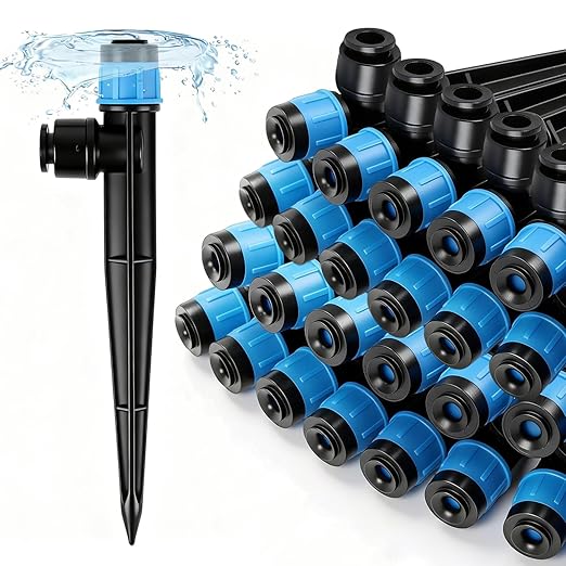 RedChili 35 Pieces Push to Fit Drip Vortex Emitters for 1/4" Drip Irrigation Tubing, Adjustable 360 Degree Vortex Drip Emitters with Stake Full Circle Umbrella Shape Pattern Garden Irrigation Drippers