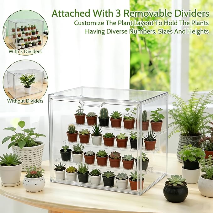 Clear Mini Greenhouse Indoor, Small Stackable Tabletop Portable Green House with Magnetic Door for Plant Seed Germination, Home Gardening Display,etc. (14.2x8.7x10.6in, 1 Pack)