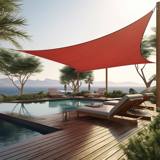 Shade&Beyond 16'x16' Sun Shade Sails Curved Canopy Square Rust Red 185GSM Shade Sail Permeable for Patio Deck Yard Backyard, (We Make Custom Size)