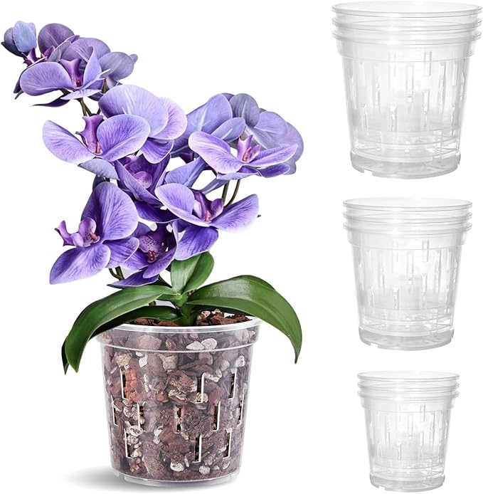 TRUEDAYS Orchid Pot 9 Pack – 3 Each of 4/5/6 Inch Clear Orchid Pots with Drainage Holes for Repotting – Ideal for Healthy Root Growth – Sturdy Plastic Plant Pot for Indoor & Outdoor Plants