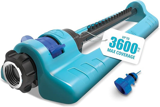 Aqua Joe SJI-OMS16 Indestructible Oscillating Sprinkler with Adjustable Spray and Metal Base, 3600 Sq. Ft. Coverage Max, 70-Foot Distance, and 37.8-Foot Width