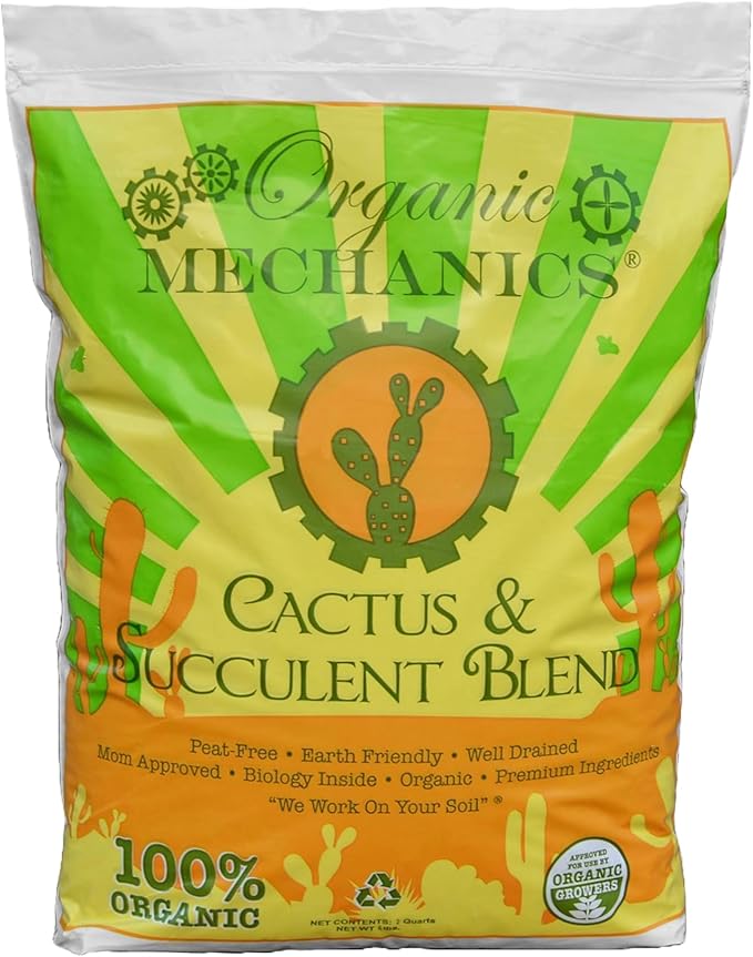 Organic Mechanics Cactus and Succulent Blend Potting Soil, 2 qt – Well-Drained Organic Mix – Enhances Plant and Root Growth with Biochar, Rice Hulls, and Worm Castings