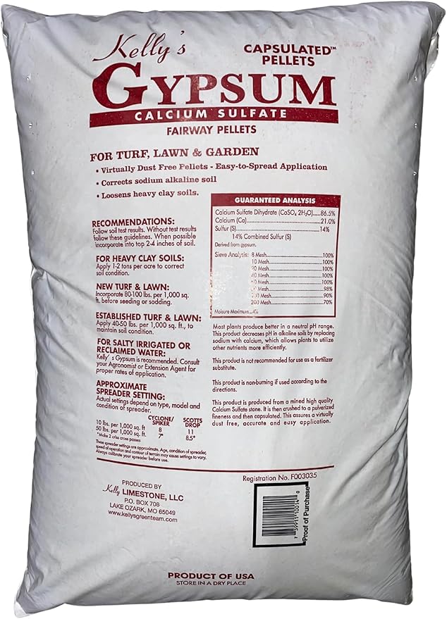 Kelly's Gypsum Calcium Sulfate Capsulated Pellets - Transform Your Soil with Gypsum Soil Conditioner - 50lb Bag (Fairway Pellets, 1)