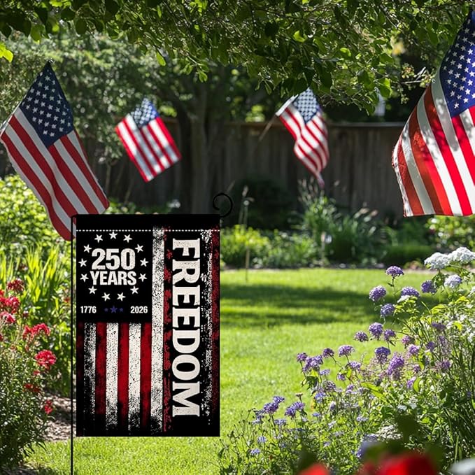 BLKWHT 250 Years America Garden Flag 12x18 Vertical Double Sided USA 250th Anniversary Freedom Banner 4th of July Patriotic Outside Decorations Burlap Yard Flag BW867