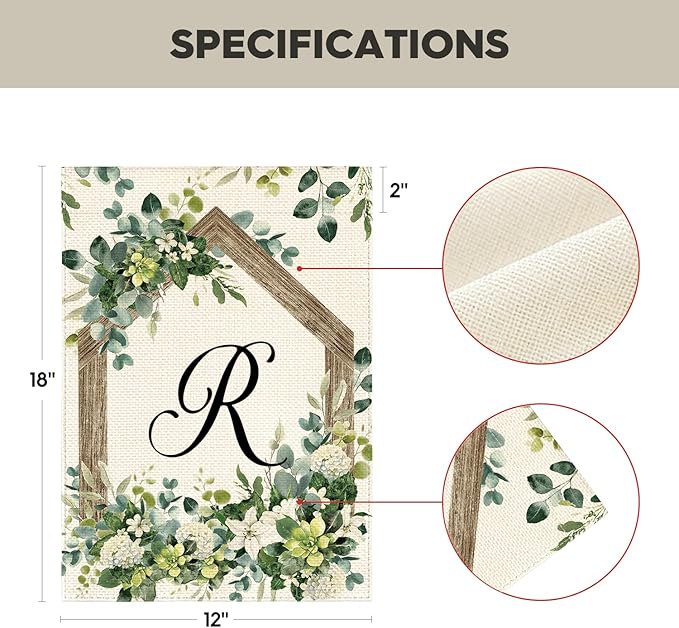 AVOIN colorlife Initial Letter R Monogram Garden Flag 12x18 Inch Double Sided Outside, Spring Floral Family Last Name Yard Decoration
