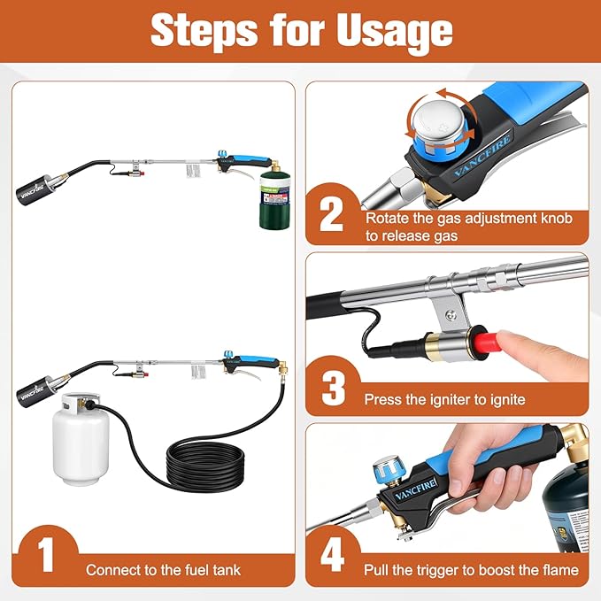 Propane Torch Weed Burner Kit,Heavy Duty High Output Blow Torch with 1 lb Propane Cylinder Adapter & 10FT Hose,Flamethrower with Turbo Trigger for Weeding,Roofing,Ice Melting,Road Marking(33")