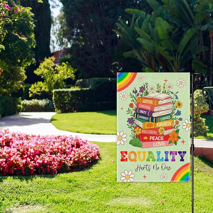 Equality Hurts No One Garden Flag, Funny LGBTQ Yard Sign for Outside, BLM Equality Social Justice Kindness Diversity Inclusion Civil Rights Banner for Bookworm, Pride Month Yard Outdoor Décor