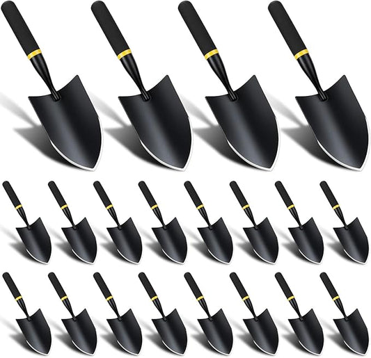 20 Pcs Garden Hand Trowel Heavy Duty Carbon Steel Garden Shovels Tools with Resin Rubberized Handle for Camping, Digging, Soil Planting, Transplanting, Lawn Yard Farm (Broad Trowels)