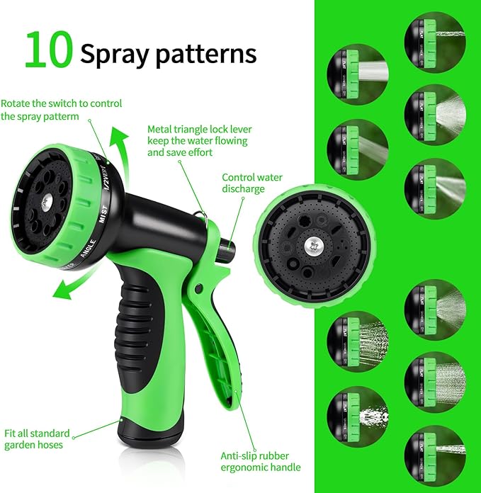 FrutPunch Garden Hose 25 FT,Non-Expanding,10 Functional Nozzles,Garden Hose anti-kink,Heavy Duty Flexible Water Hose 25 FT,Suitable for Outdoor,Yard, Lawn, Car Washing and Other Scenes. (25ft)