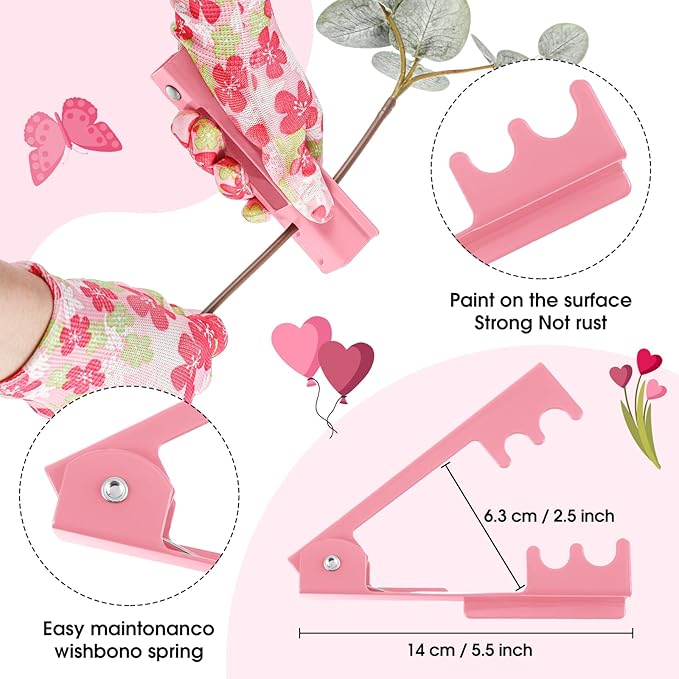 14 Pcs Mother's Day Rose Stripper Thorn Remover Tool Garden Pruning Shears Scissors Kit Leaf Stripping Tool Floral Gloves and Floral Tape Flower Stripper Kit Gift for Wedding Outdoor Gardening(Pink)