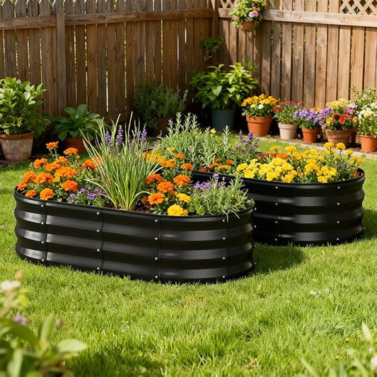 COMHOMA 2 Pack Raised Garden Bed 4x2x1ft,Galvanized Metal Planter Box Kit for Outdoor Gardening,Large Vegetable Flower Growing Beds with Gloves Tools,Black