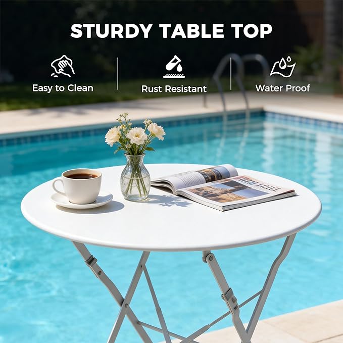 Grand patio 3-Piece Folding Bistro Set, 2 Chairs and 1 Table, Weather-Resistant Outdoor/Indoor Conversation Set for Patio, Yard, Garden-White