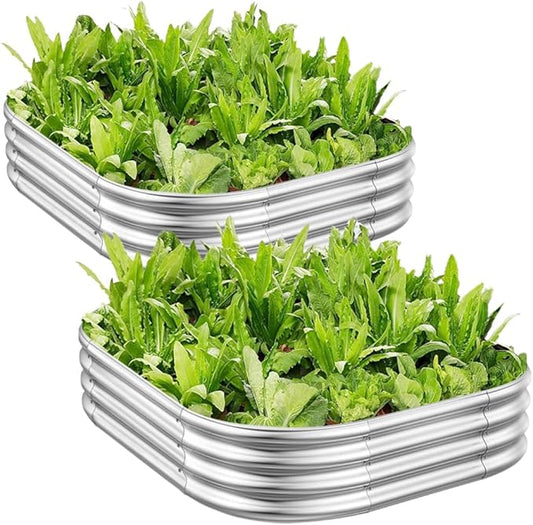 RAYKEEP Raised Garden Bed Kit Outdoor, 2pcs 3x3x1FT Galvanized Oval Planter Box, Large Metal Garden Boxes for Planting Vegetables, Fruits, Flowers