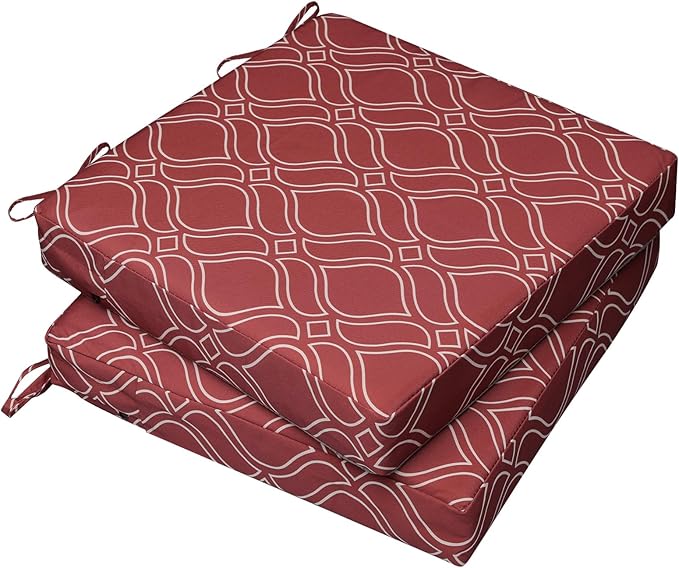 AAAAAcessories Outdoor Seat Cushions for Chairs, Waterproof, Fade-Resistant, 21" x 21" x 3", Patio Furniture Replacement Cushions, Set of 2, Clay Red Vine Trellis