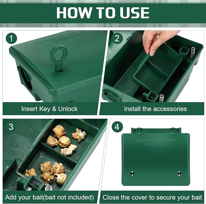 Qualirey 12 Packs Rat Bait Stations Rat Bait Box with Keys Outdoor Mouse Rodent Trap Mice Baits Stations Bulk for Outdoor Indoor Use Keeps Pets and Children Safe (Green)