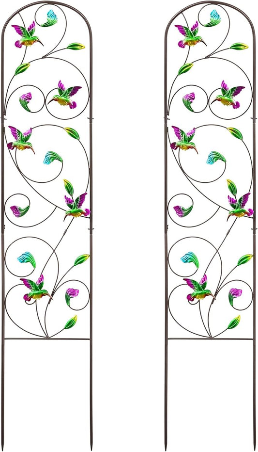 Set of 2 Hummingbird Metal Garden Trellis for Climbing Plants, Decorative Vegetables Flowers Vine Trellis for Outdoor Patio, 60'' H x 12.5'' W, Elegant Hummingbird Design