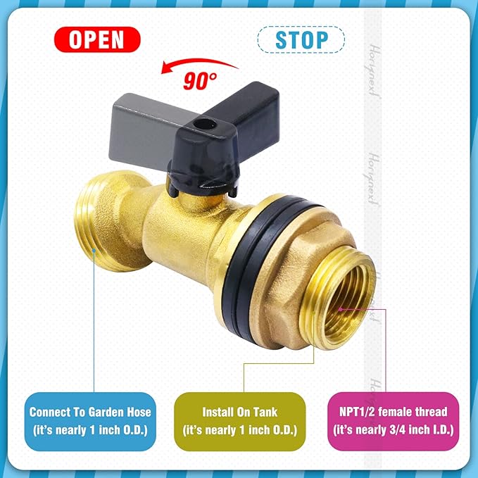 rain barrel spigot kit, 3/4" GHT brass water barrel spigot kit with bulkhead fitting, spigot for rain barrel, 5, 25, 50, 55 gallon barrel bucket hose connector for rain water collection